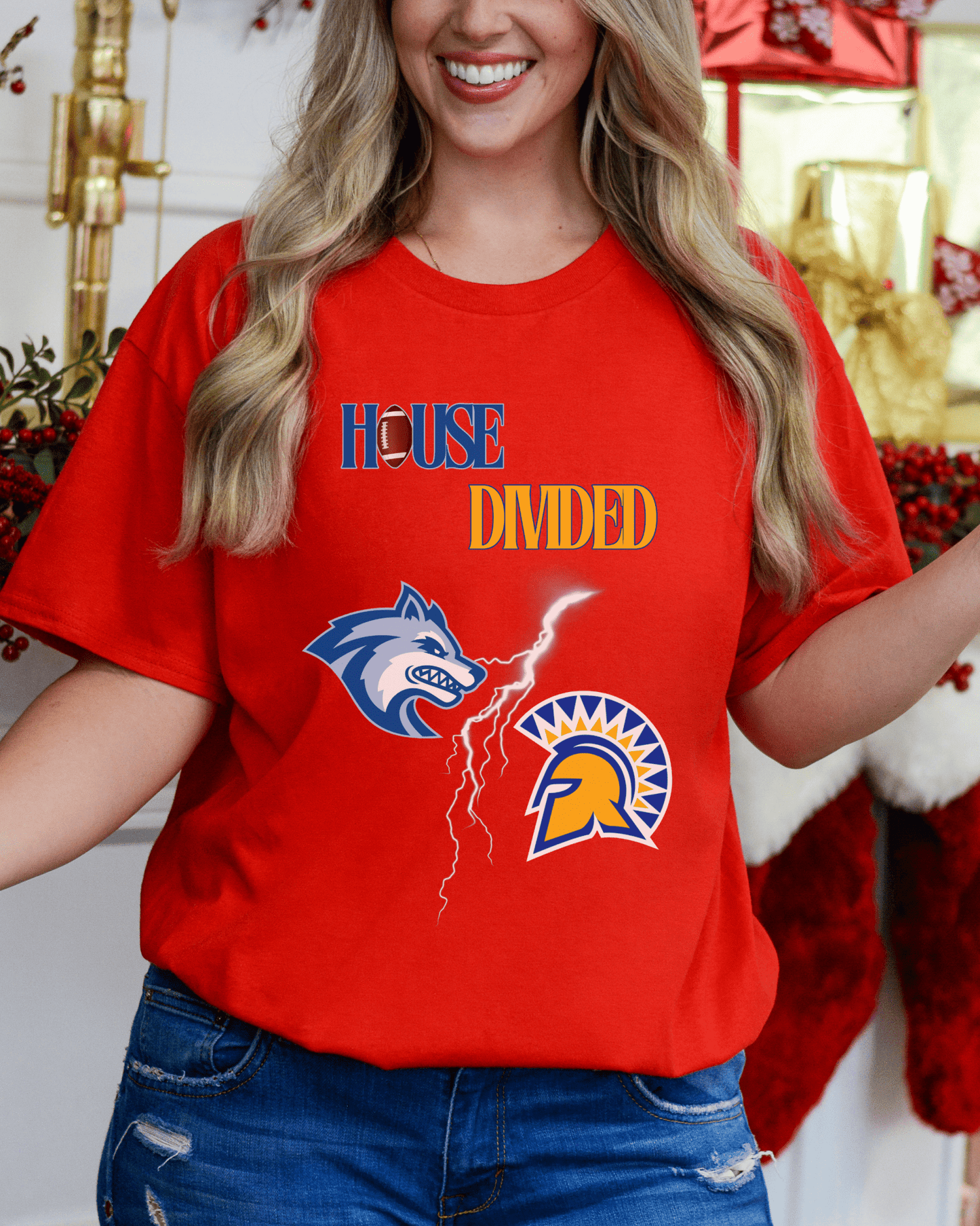 House Divided Lightning Bolt Football T-shirt - Tailgate Vibes