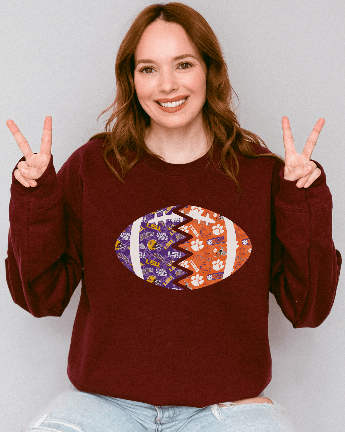 Split Football Prints Crewneck Sweatshirt - Tailgate Vibes