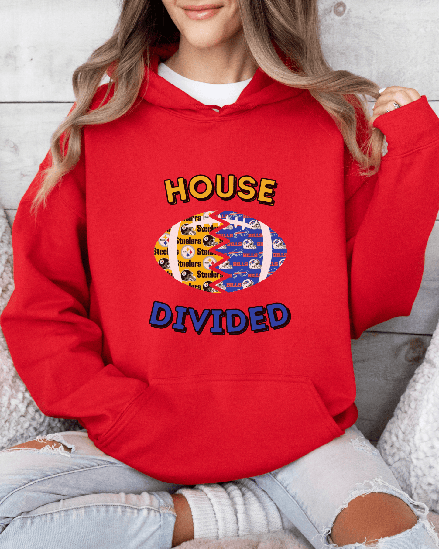 Split Football Prints House Divided hooded Sweatshirt - Tailgate Vibes