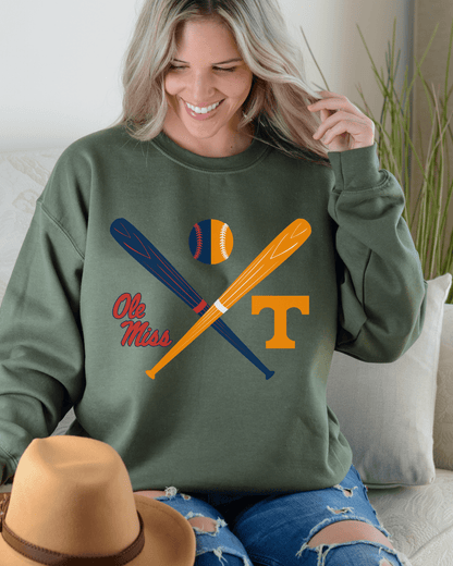 Crossed Bats Logos Baseball Crewneck Sweatshirt - Tailgate Vibes