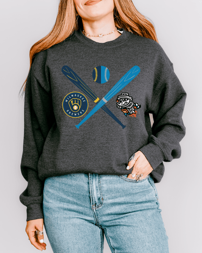Crossed Bats Logos Baseball Crewneck Sweatshirt - Tailgate Vibes