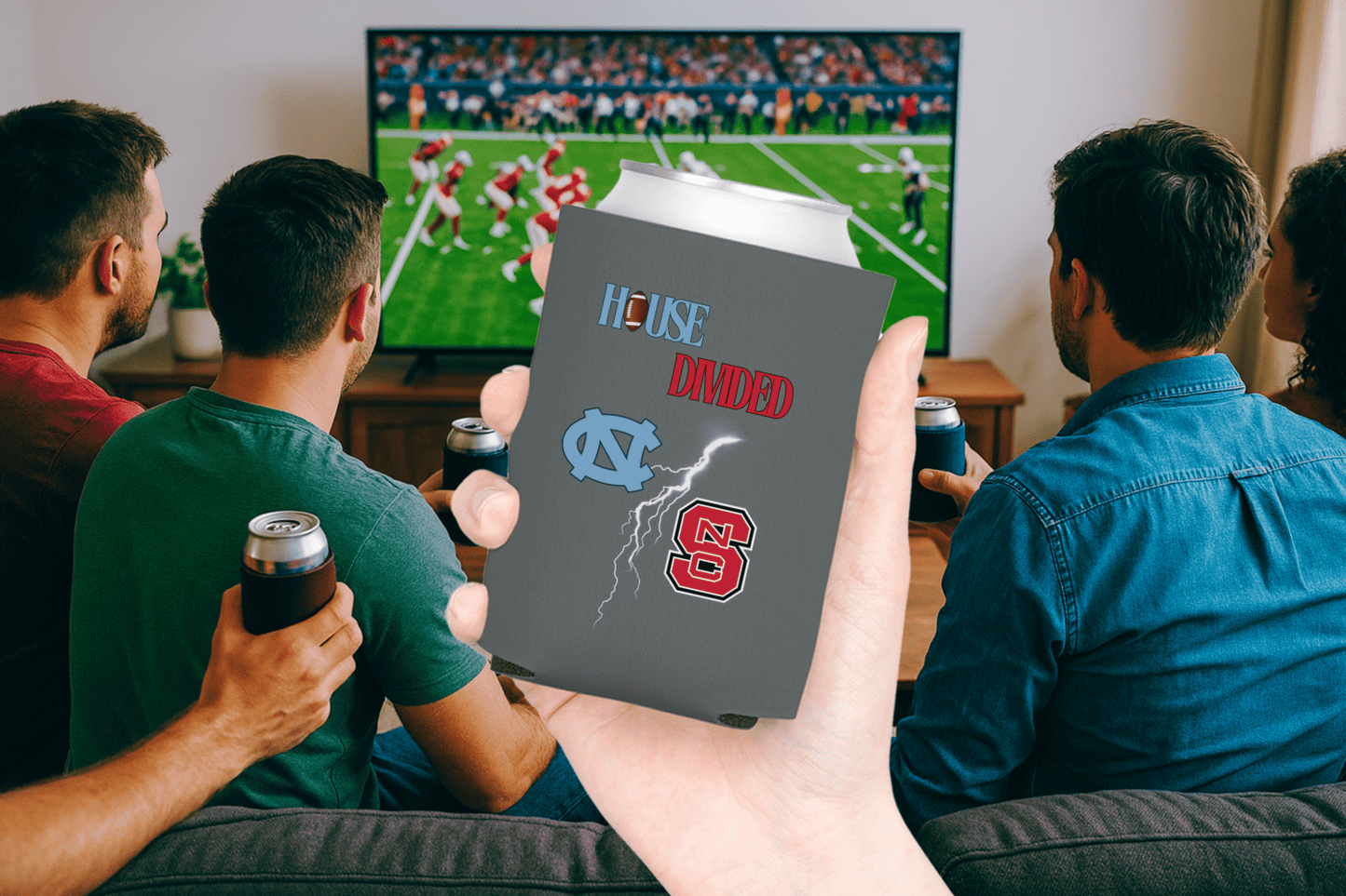 House Divided Lightning Bolt Football Can Coolers - Tailgate Vibes