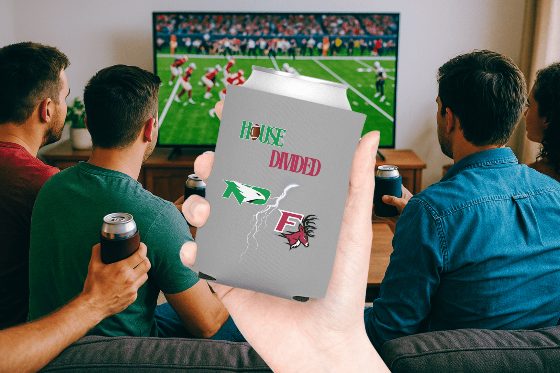 House Divided Lightning Bolt Football Can Coolers - Tailgate Vibes