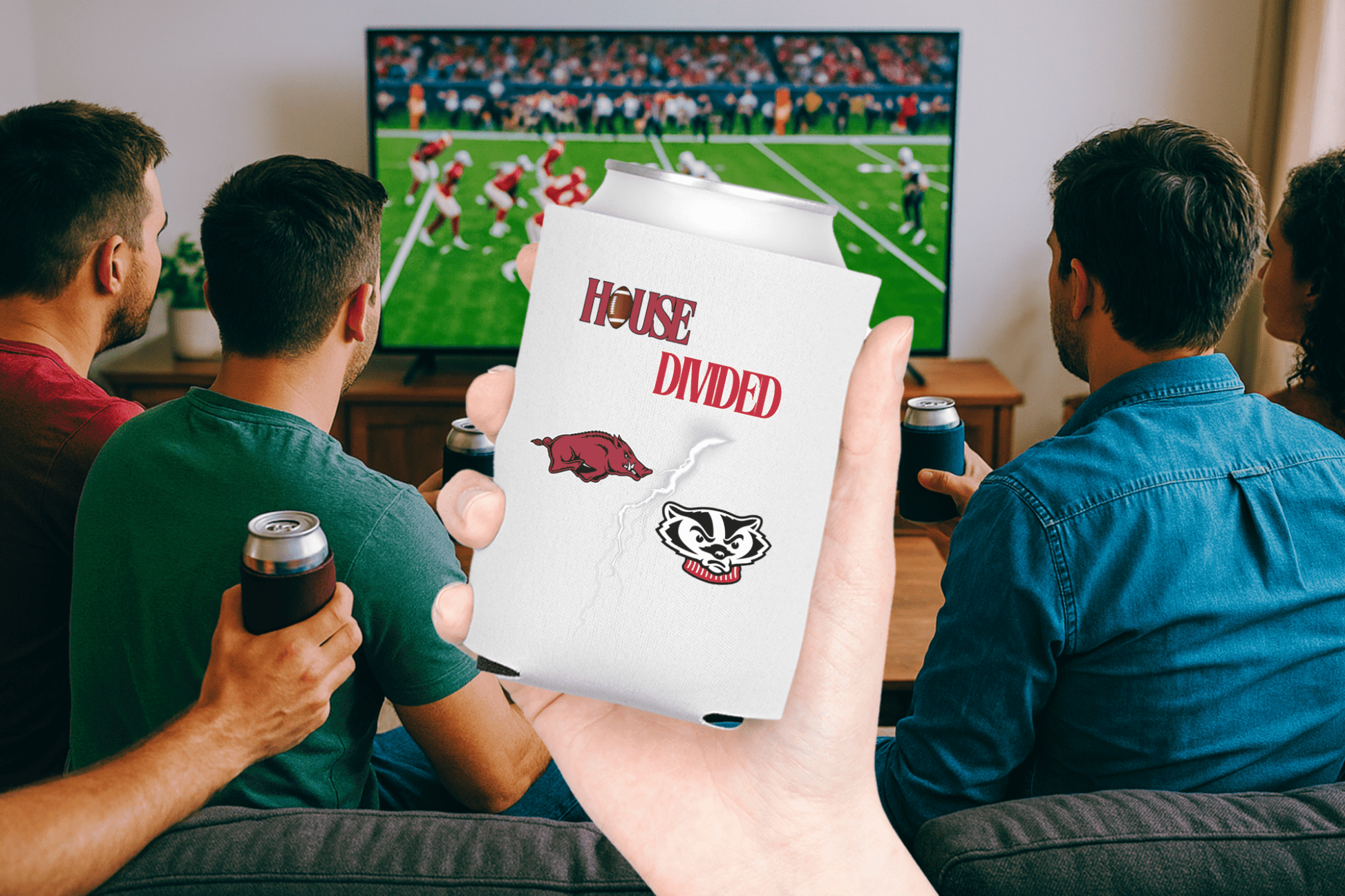 House Divided Lightning Bolt Football Can Coolers - Tailgate Vibes