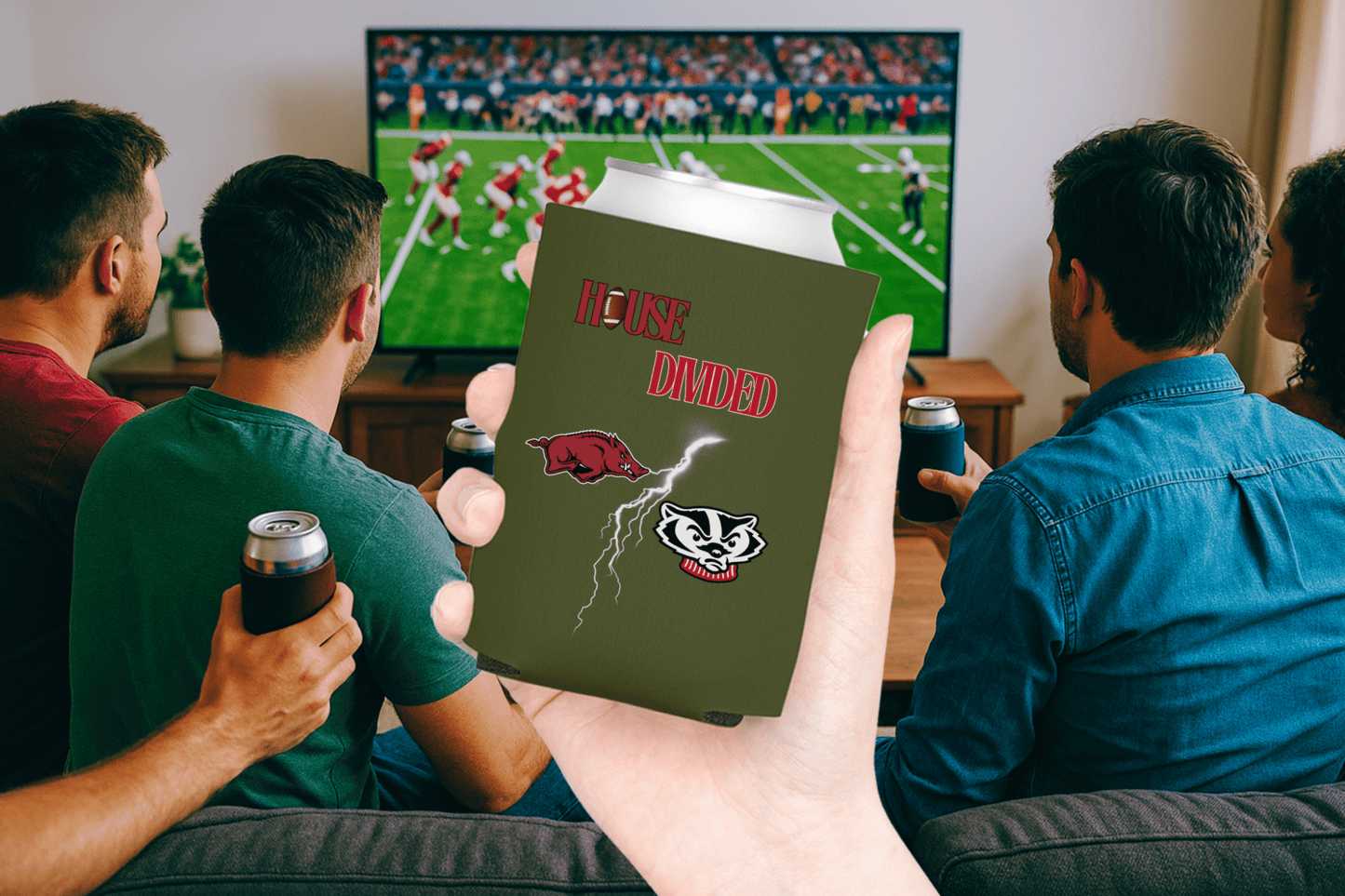 House Divided Lightning Bolt Football Can Coolers - Tailgate Vibes