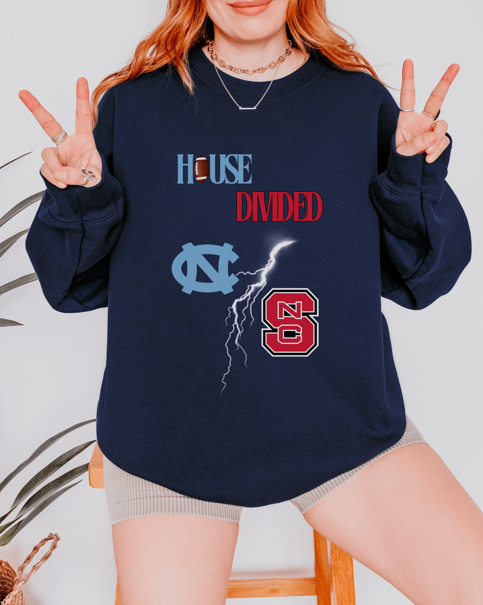 House Divided Lightning Bolt Football Crewneck Sweatshirt - Tailgate Vibes