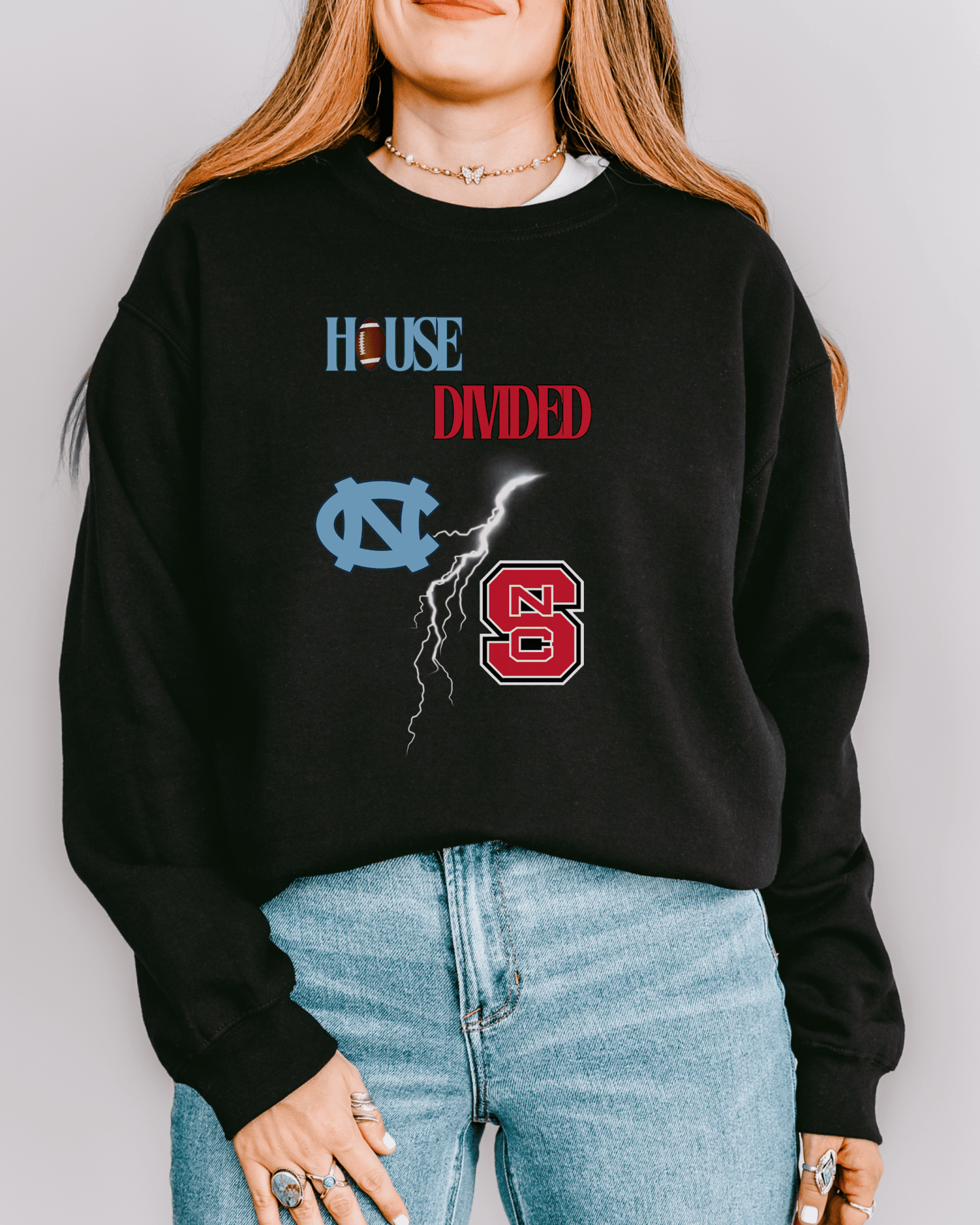 House Divided Lightning Bolt Football Crewneck Sweatshirt - Tailgate Vibes