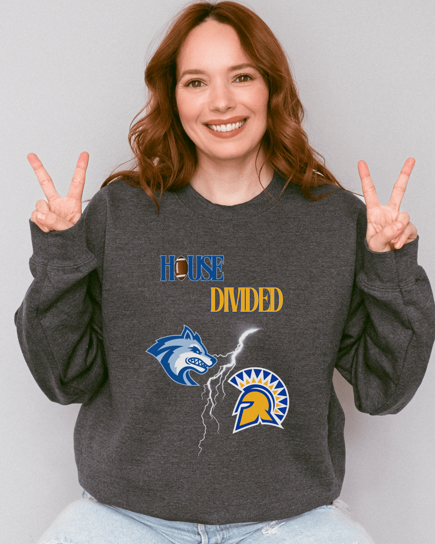 House Divided Lightning Bolt Football Crewneck Sweatshirt - Tailgate Vibes