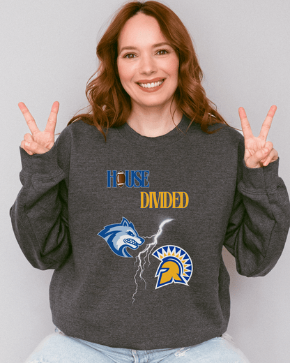 House Divided Lightning Bolt Football Crewneck Sweatshirt - Tailgate Vibes