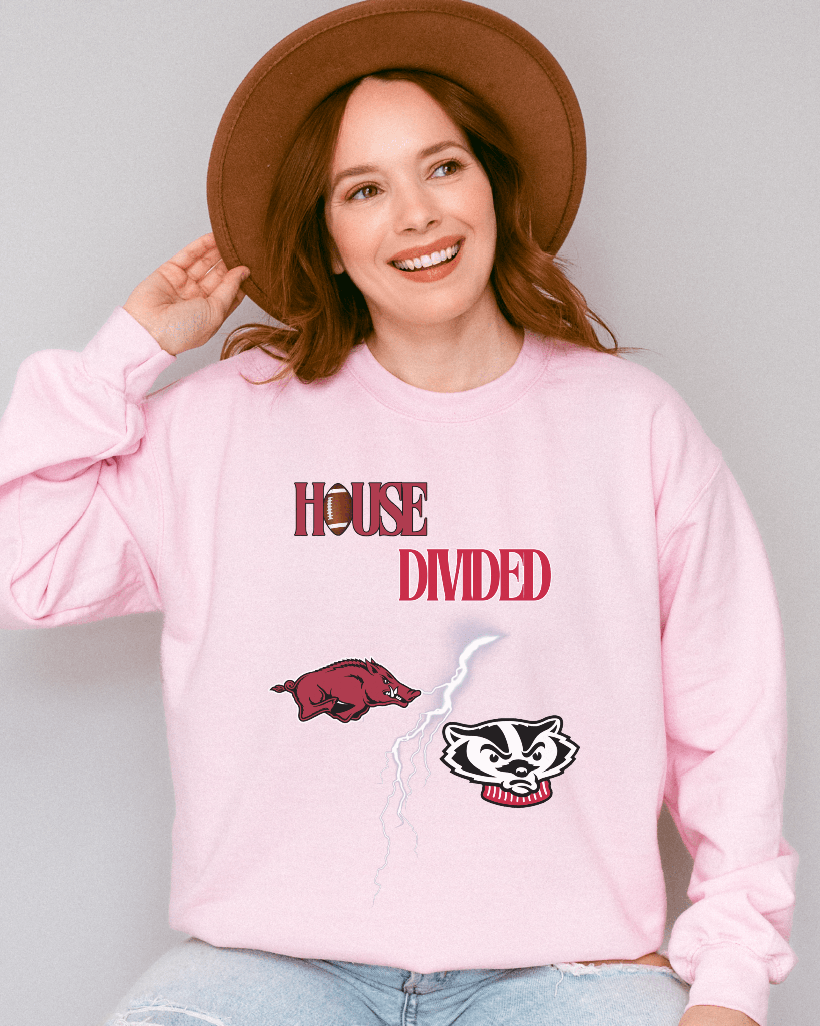 House Divided Lightning Bolt Football Crewneck Sweatshirt - Tailgate Vibes