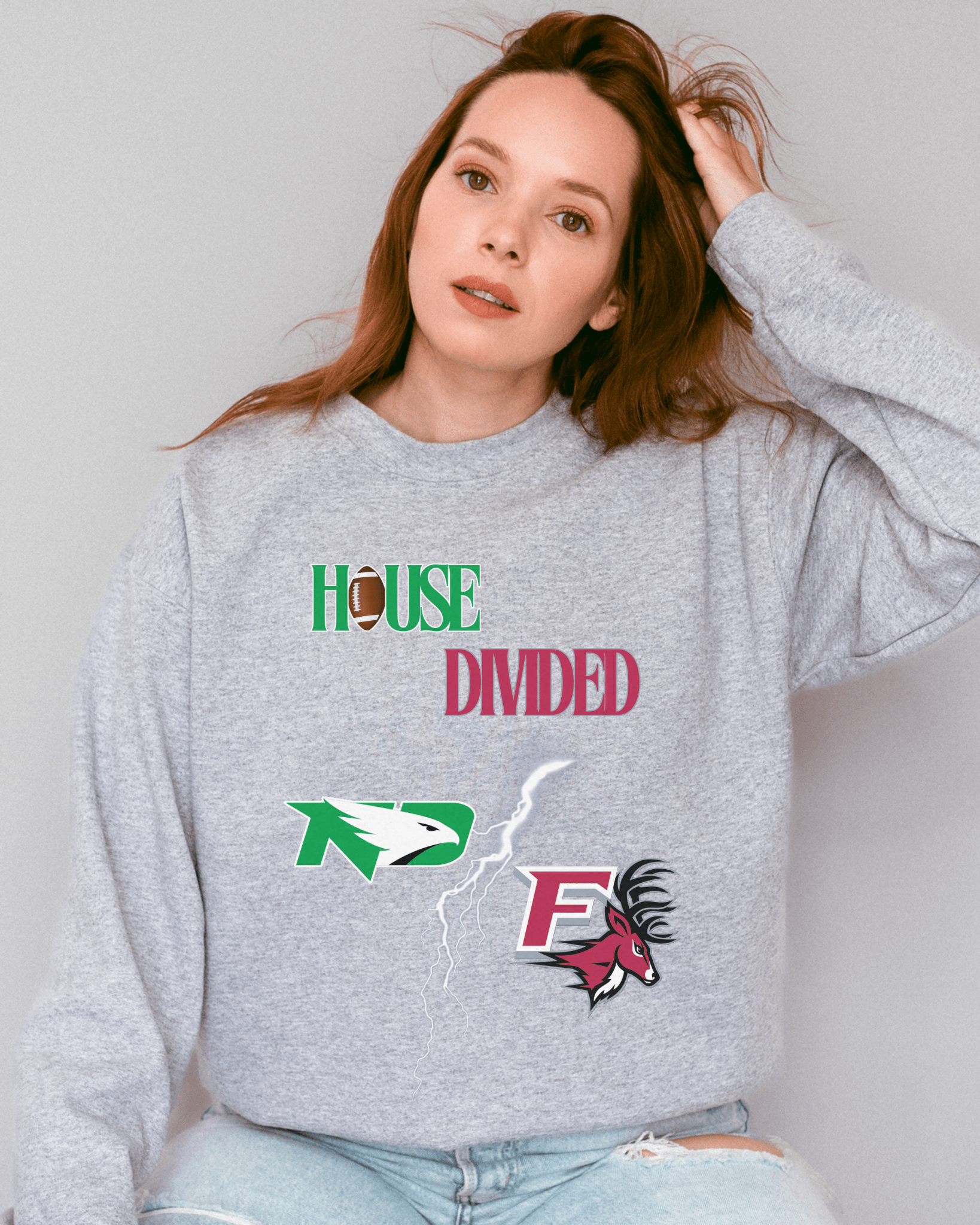 House Divided Lightning Bolt Football Crewneck Sweatshirt - Tailgate Vibes