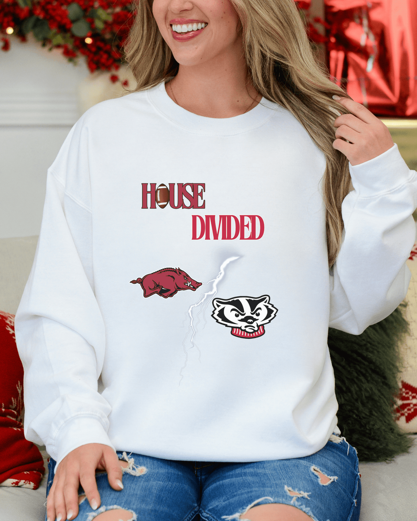 House Divided Lightning Bolt Football Crewneck Sweatshirt - Tailgate Vibes