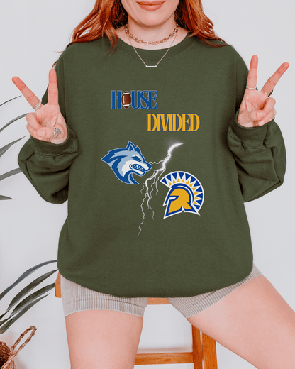 House Divided Lightning Bolt Football Crewneck Sweatshirt - Tailgate Vibes
