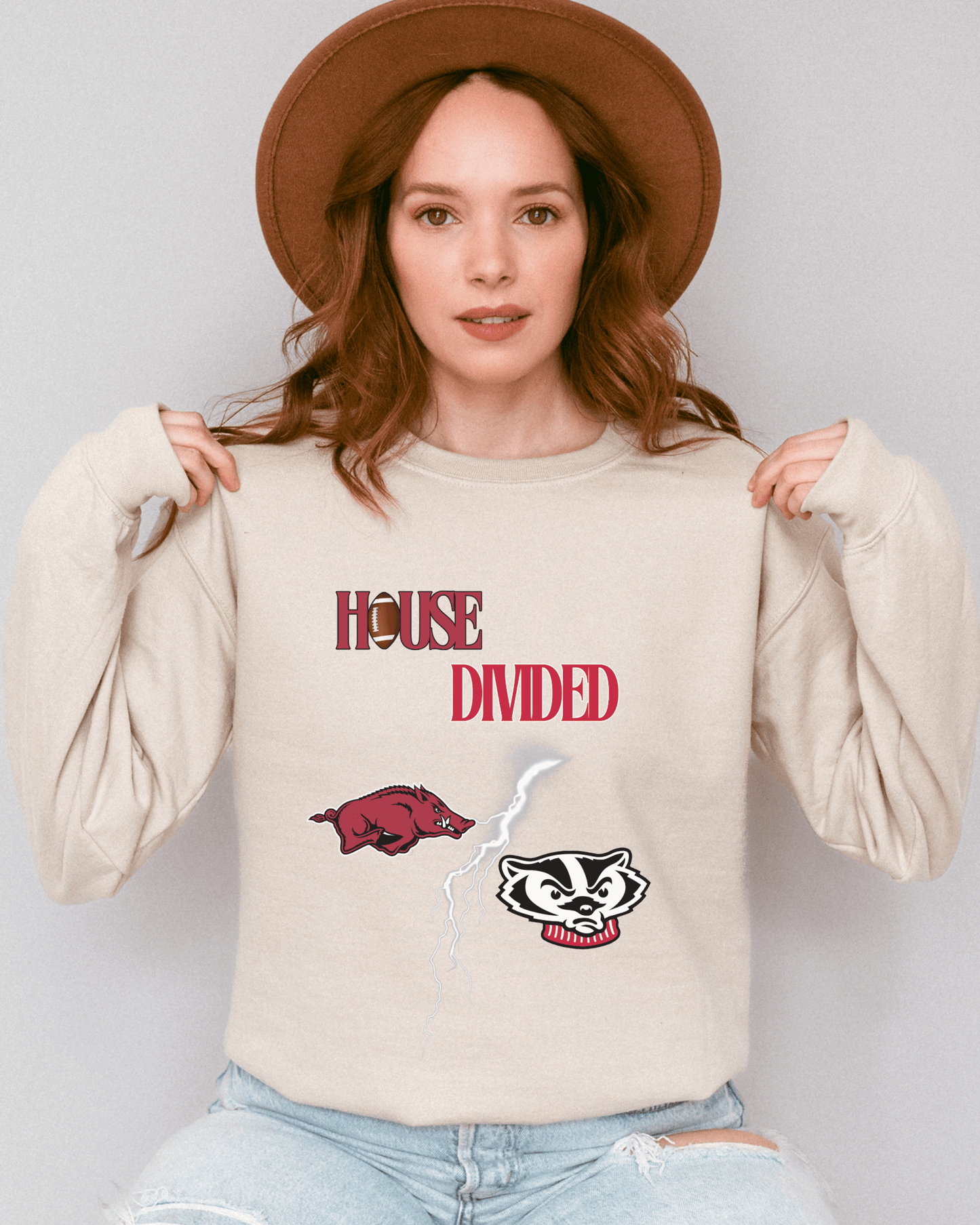 House Divided Lightning Bolt Football Crewneck Sweatshirt - Tailgate Vibes