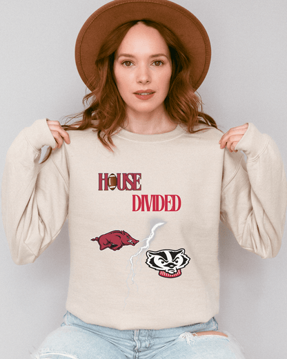 House Divided Lightning Bolt Football Crewneck Sweatshirt - Tailgate Vibes