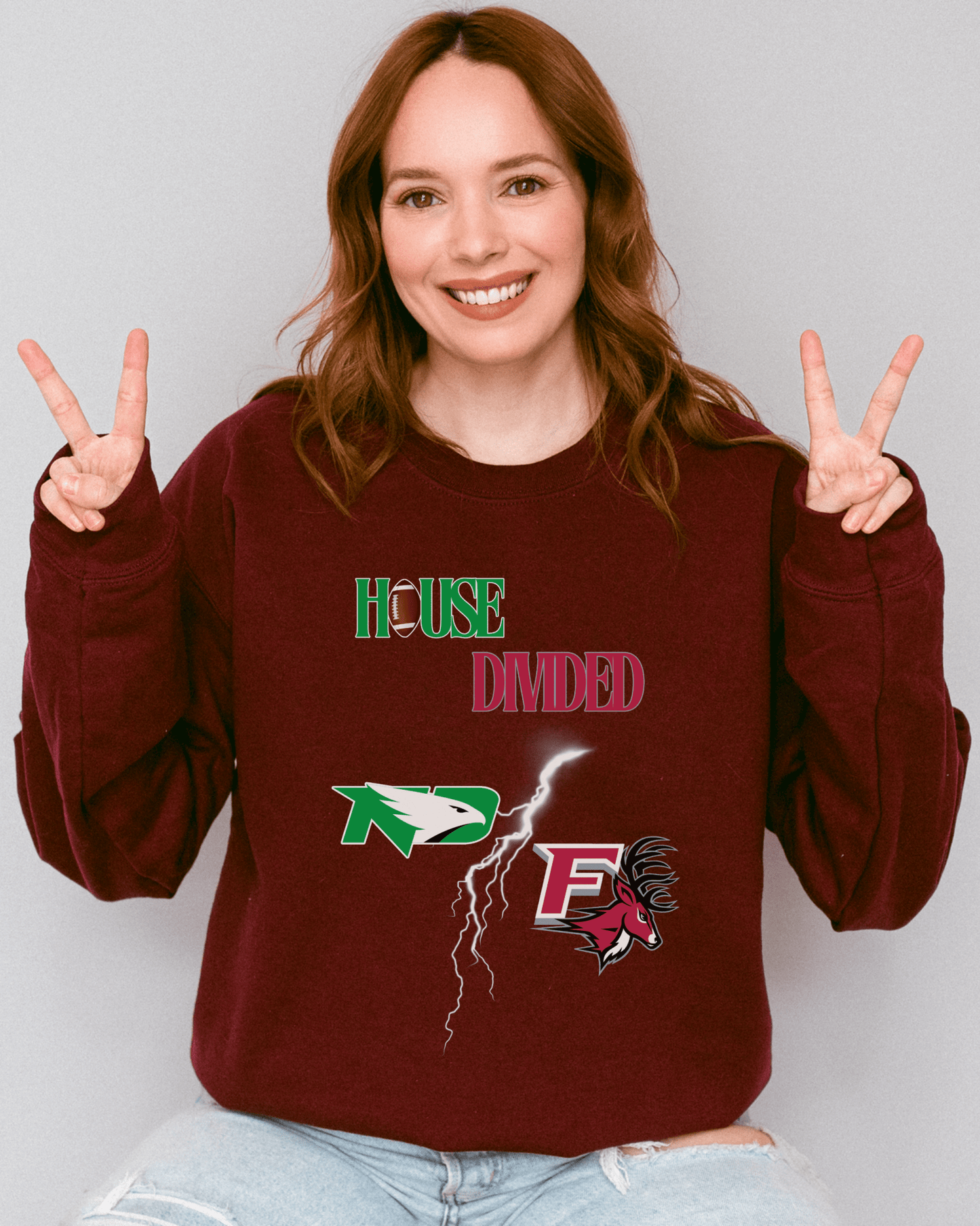 House Divided Lightning Bolt Football Crewneck Sweatshirt - Tailgate Vibes