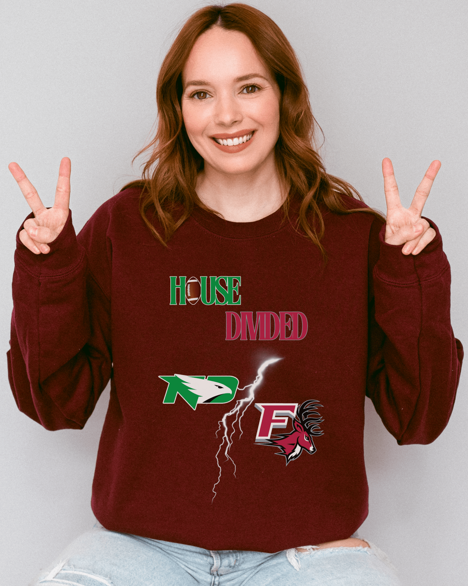 House Divided Lightning Bolt Football Crewneck Sweatshirt - Tailgate Vibes