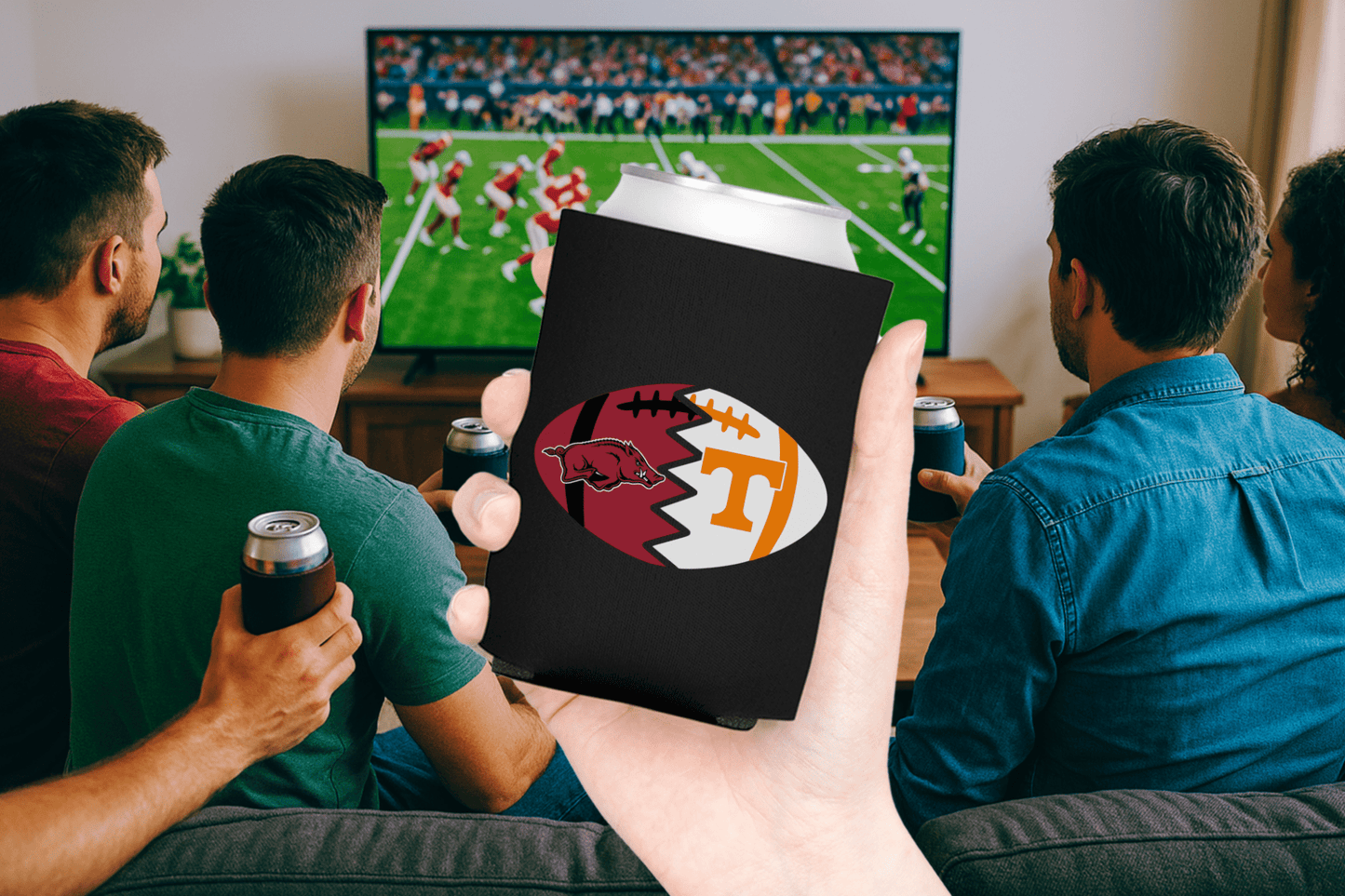 Split Football Logos Can Coolers - Tailgate Vibes