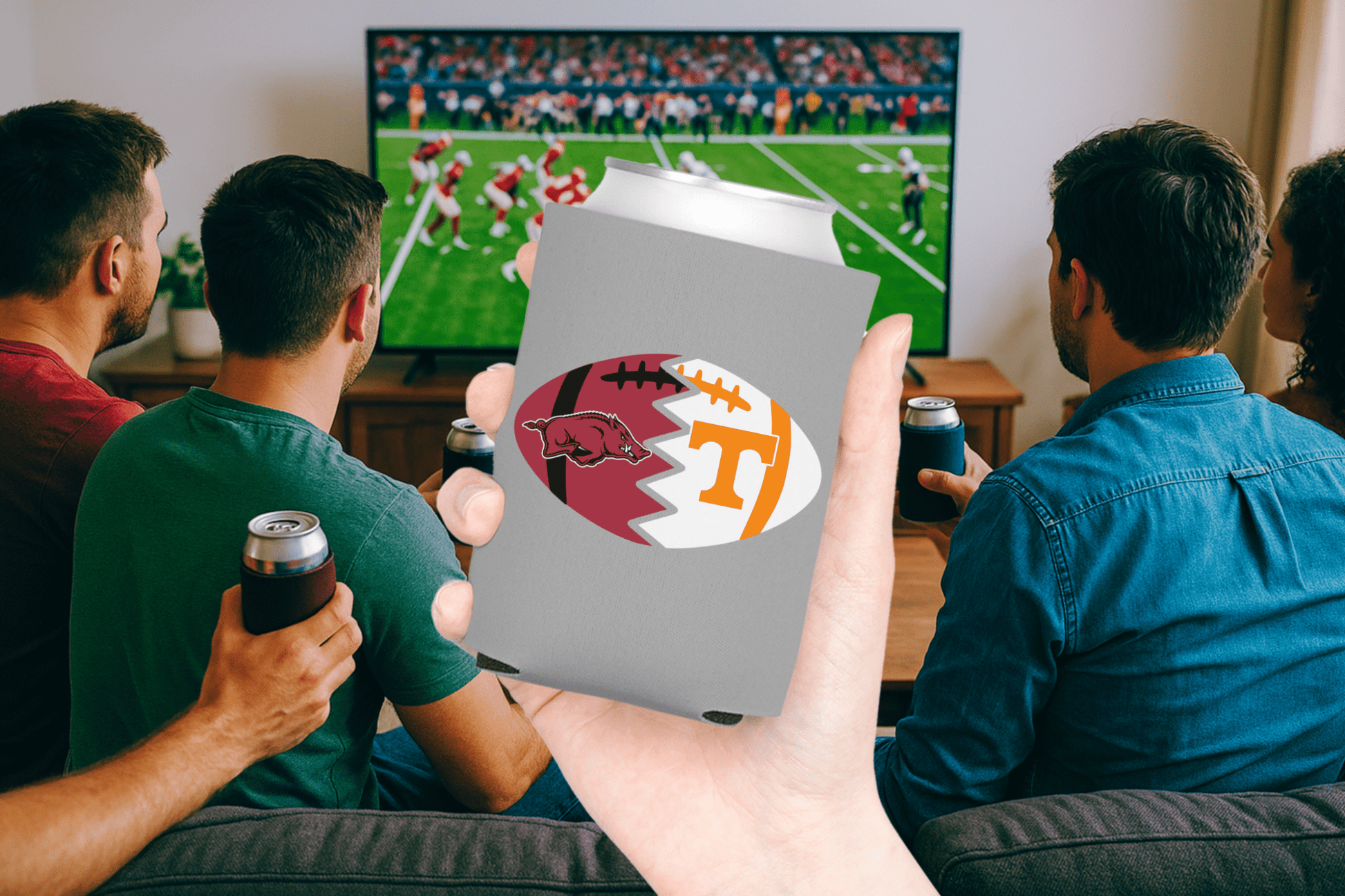 Split Football Logos Can Coolers - Tailgate Vibes
