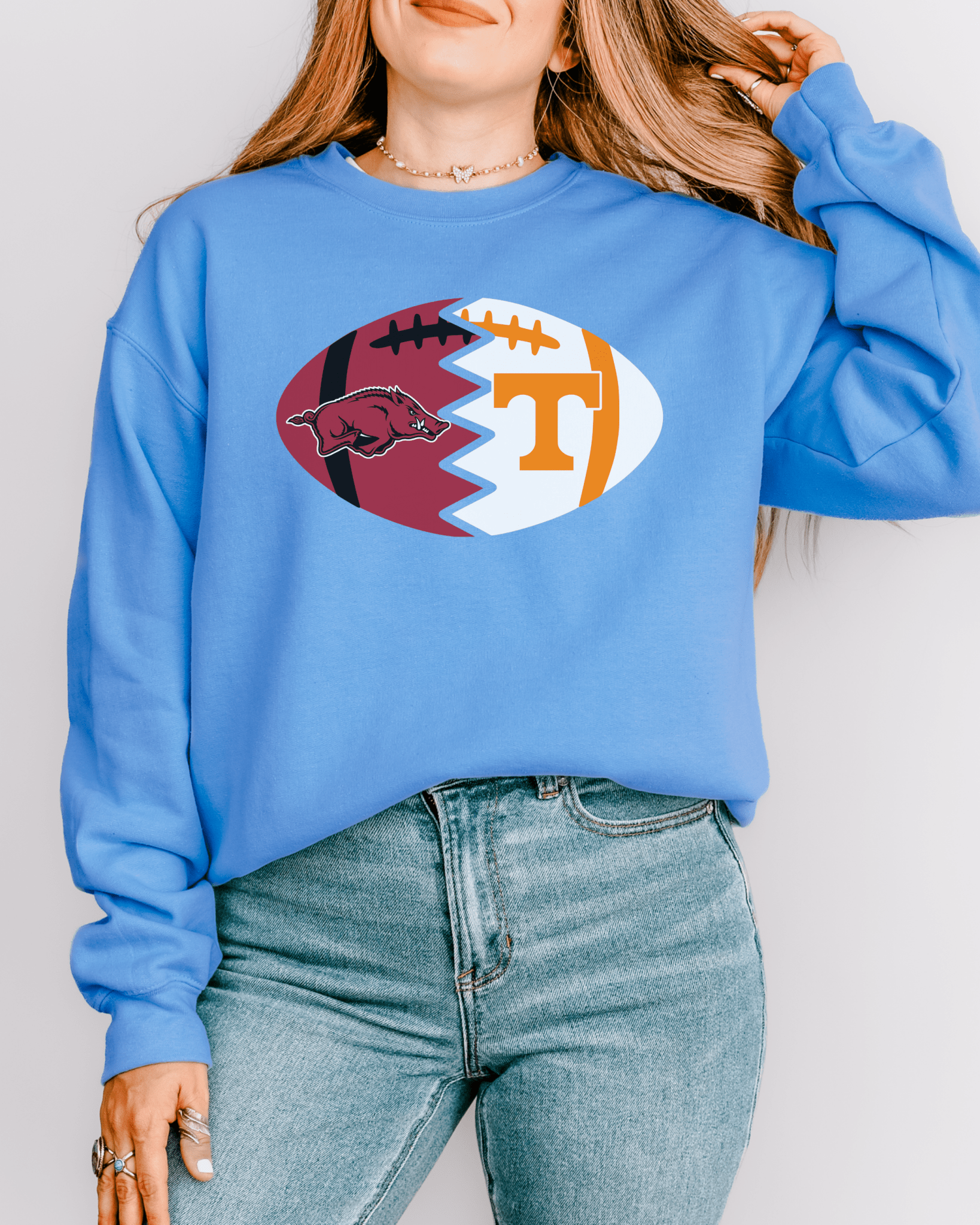 Split Football Logos Crewneck Sweatshirt - Tailgate Vibes
