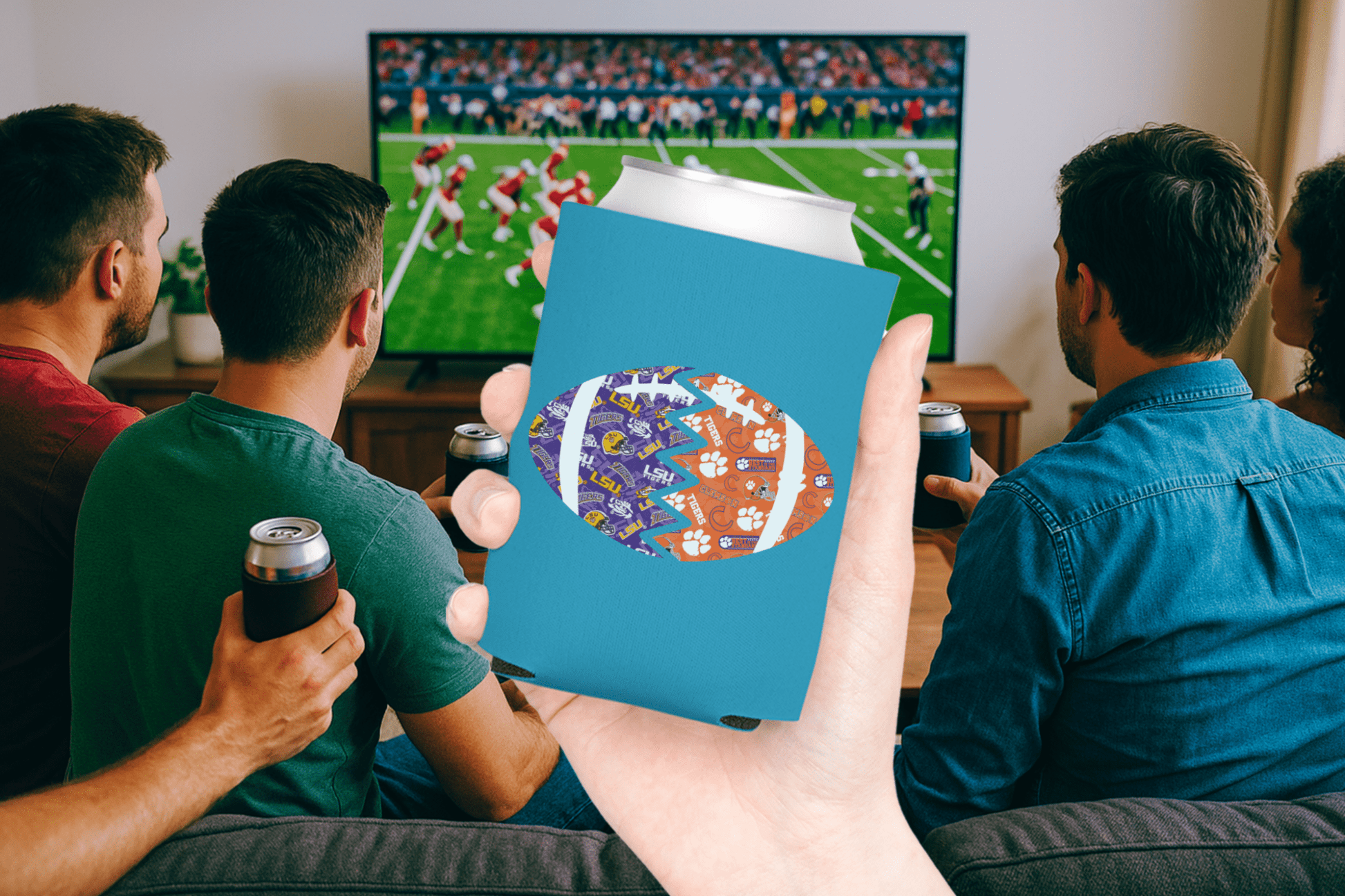 Split Football Prints Can Cooler - Tailgate Vibes