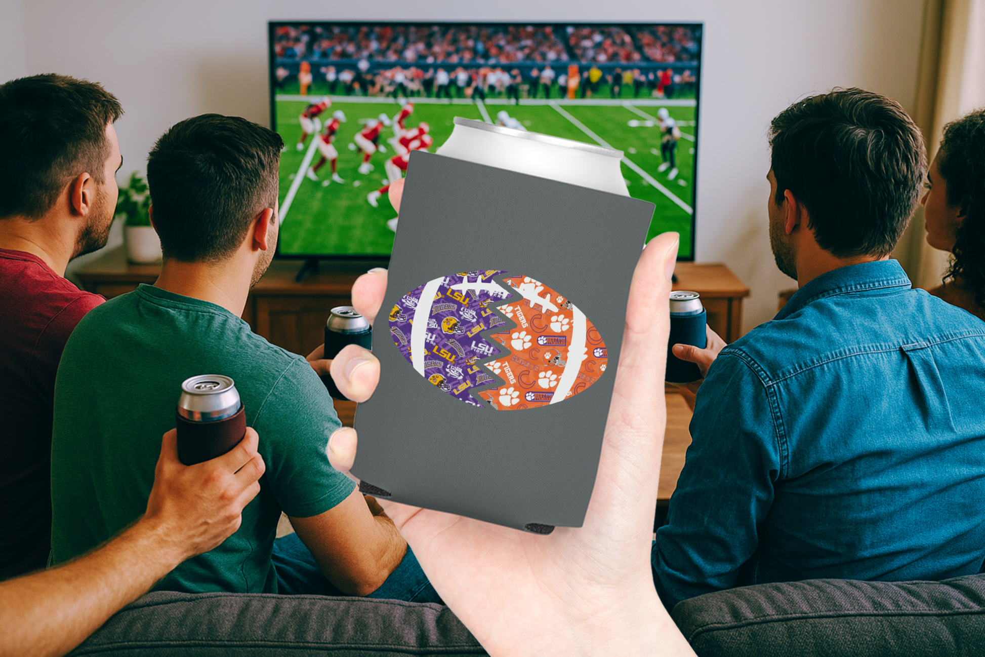 Split Football Prints Can Cooler - Tailgate Vibes