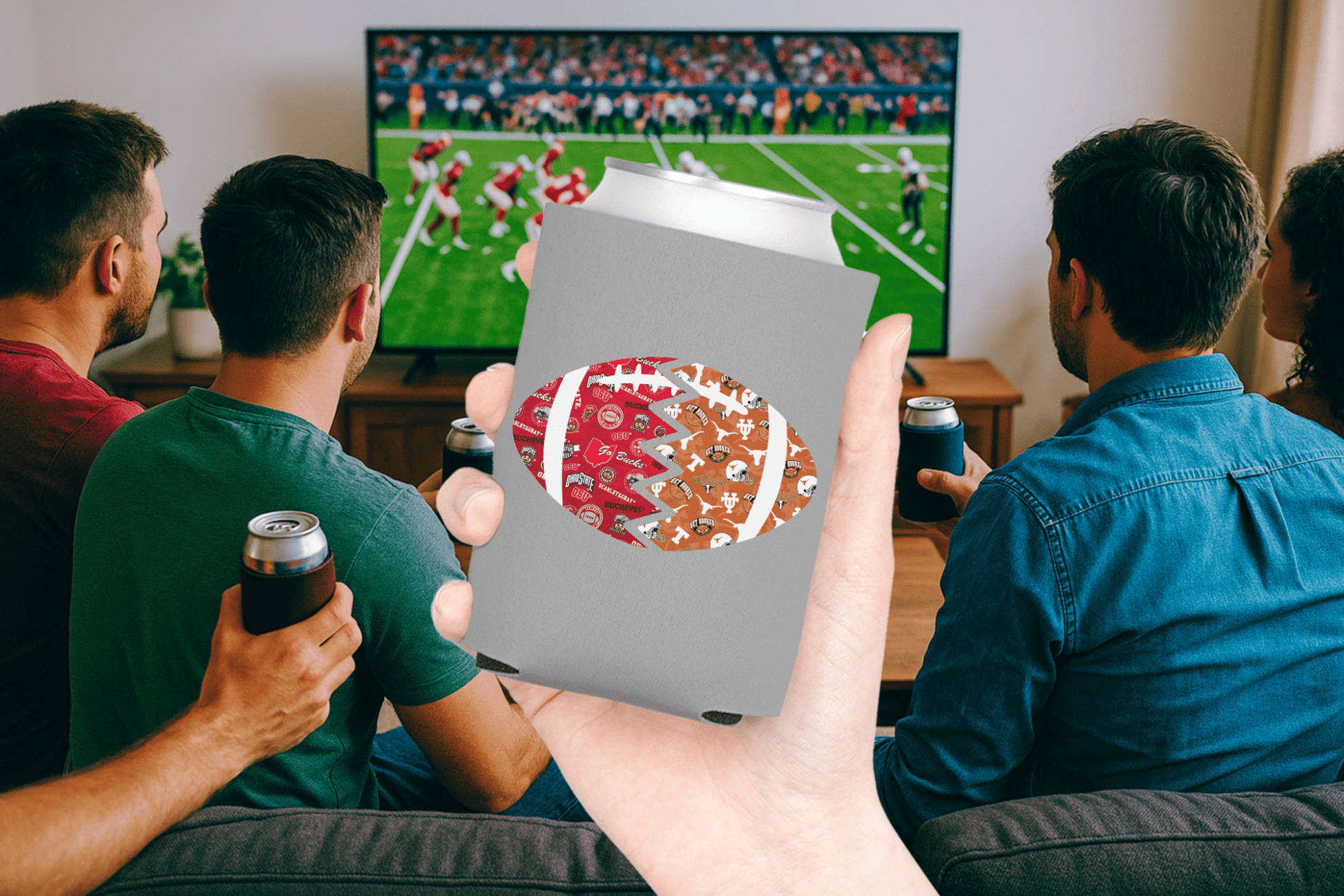 Split Football Prints Can Cooler - Tailgate Vibes