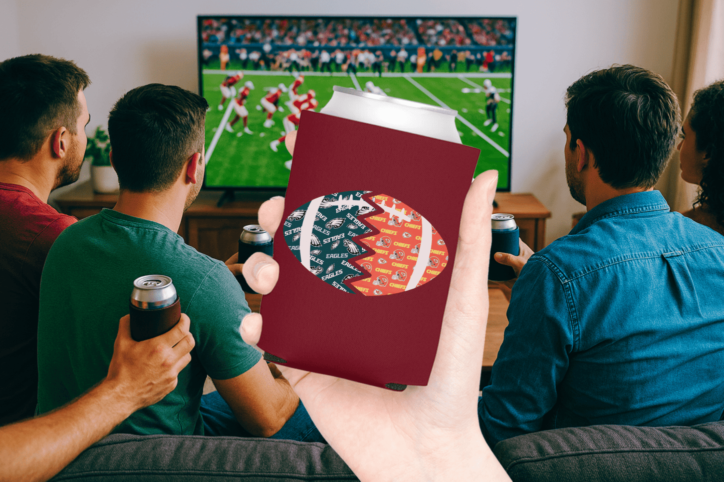 Split Football Prints Can Cooler - Tailgate Vibes
