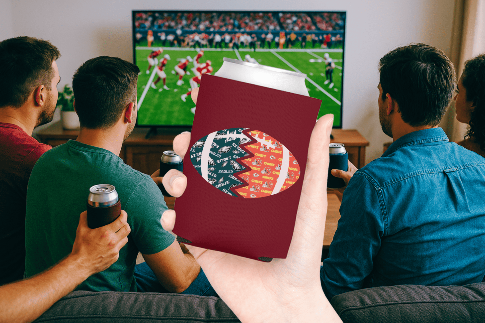 Split Football Prints Can Cooler - Tailgate Vibes