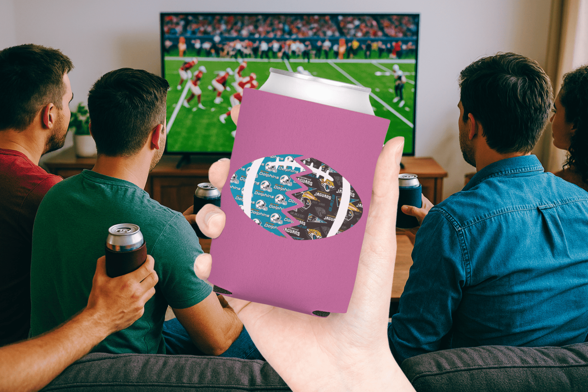 Split Football Prints Can Cooler - Tailgate Vibes