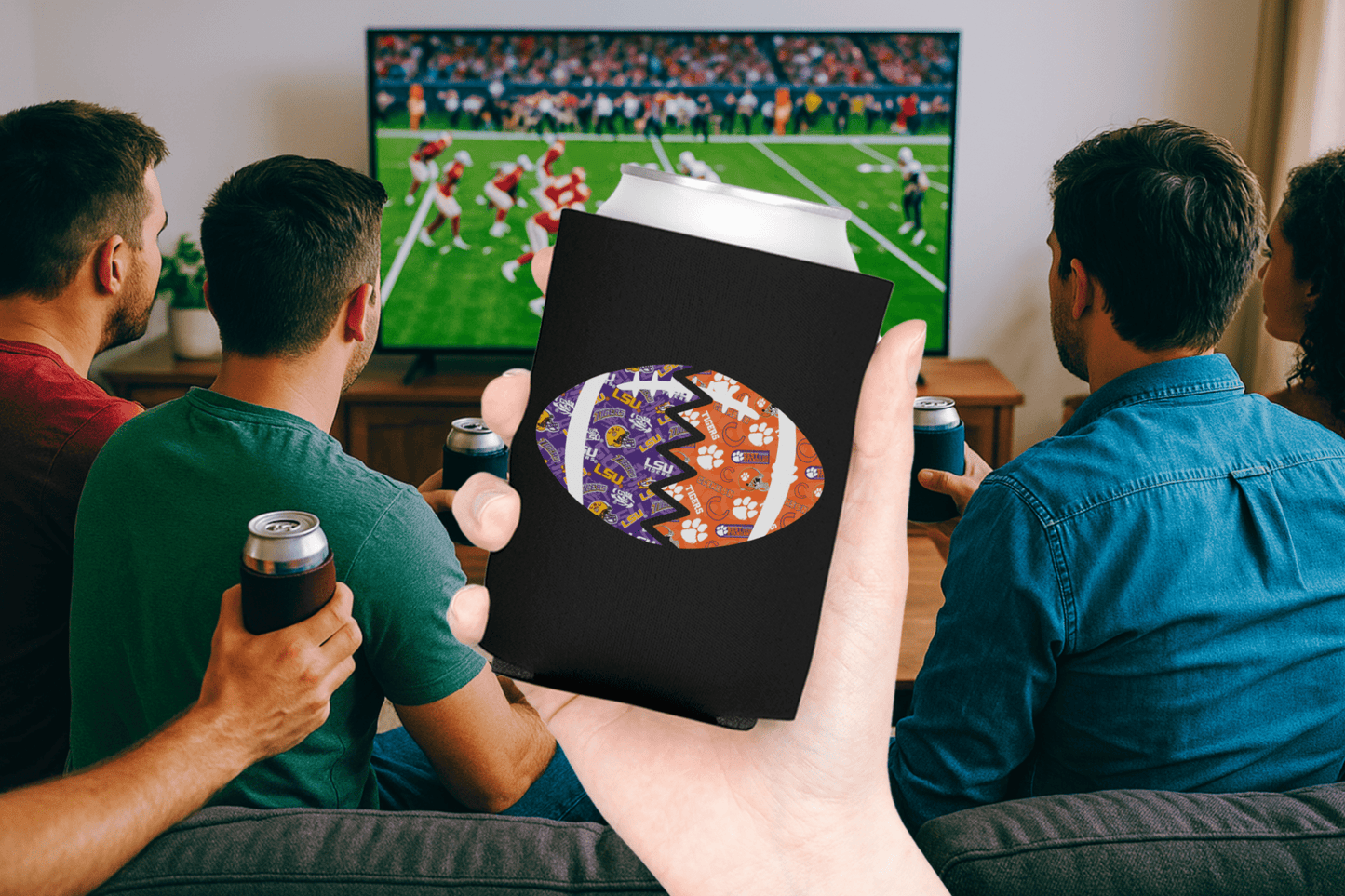 Split Football Prints Can Cooler - Tailgate Vibes
