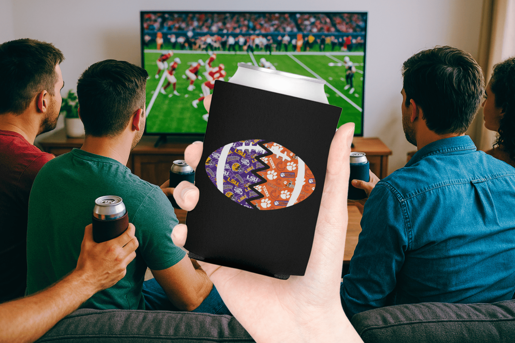 Split Football Prints Can Cooler - Tailgate Vibes