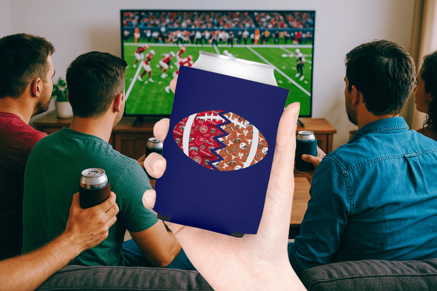 Split Football Prints Can Cooler - Tailgate Vibes