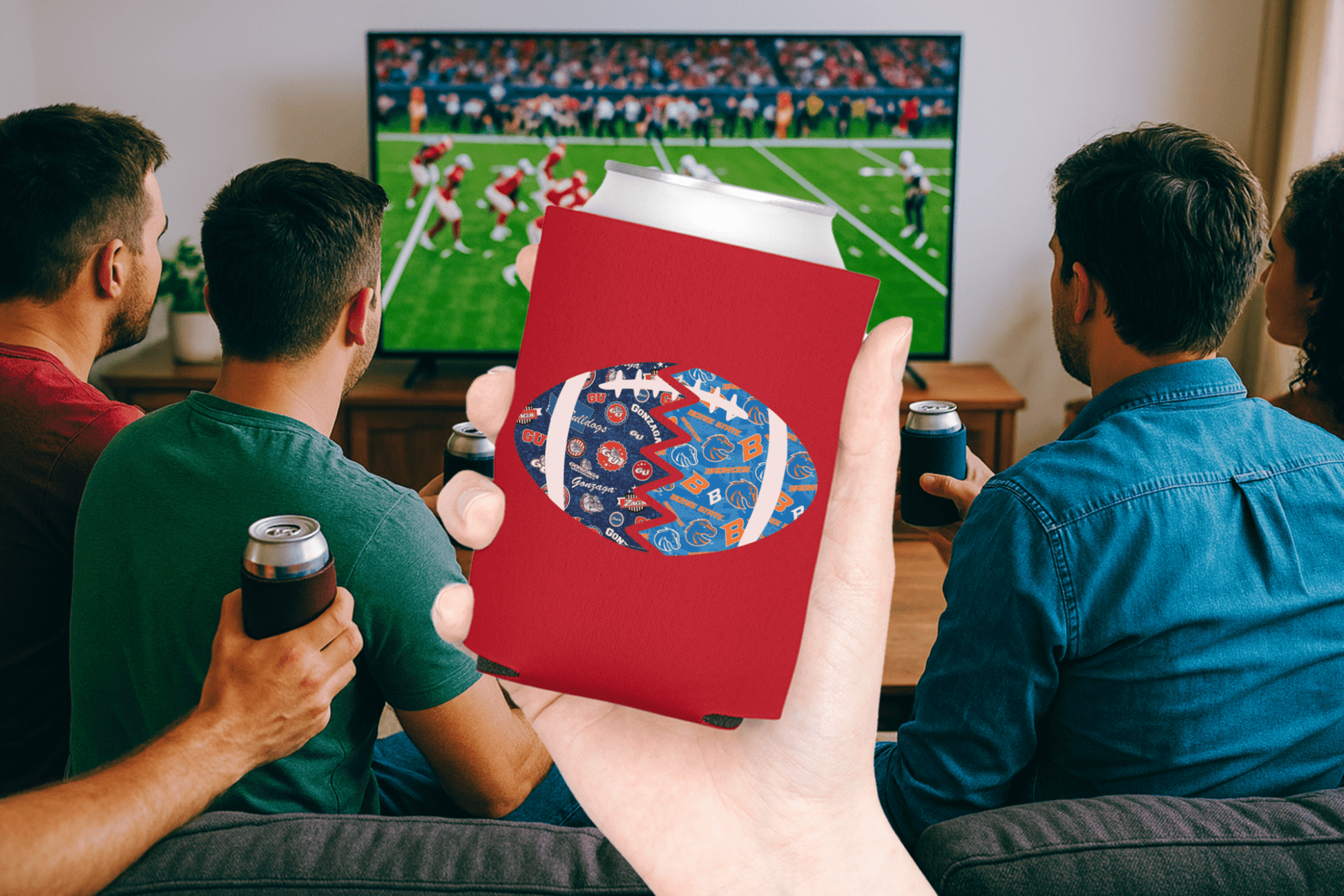 Split Football Prints Can Cooler - Tailgate Vibes