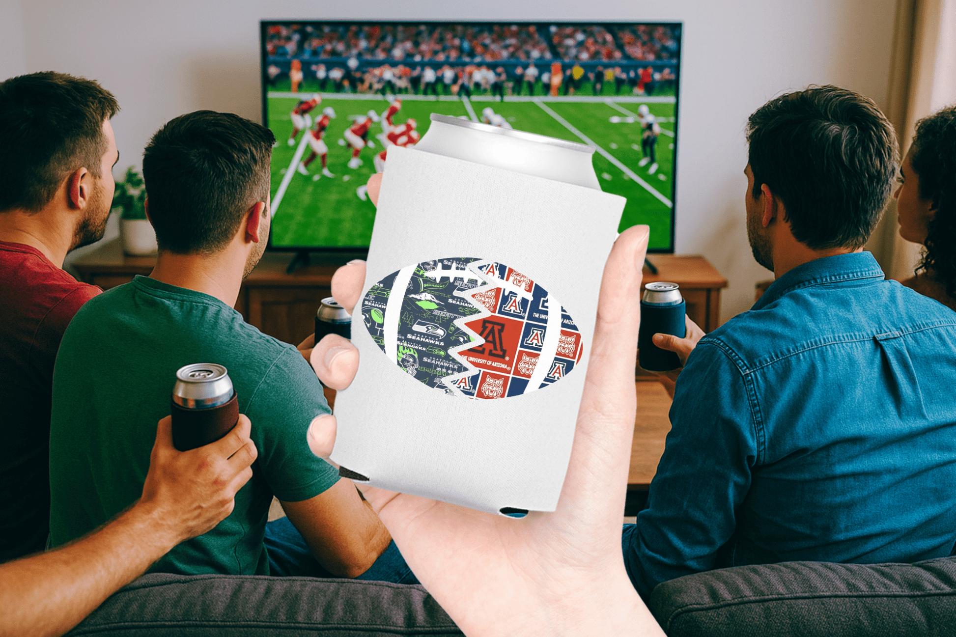 Split Football Prints Can Cooler - Tailgate Vibes