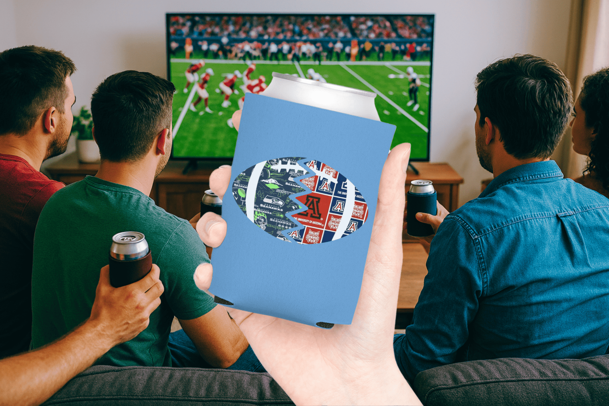 Split Football Prints Can Cooler - Tailgate Vibes