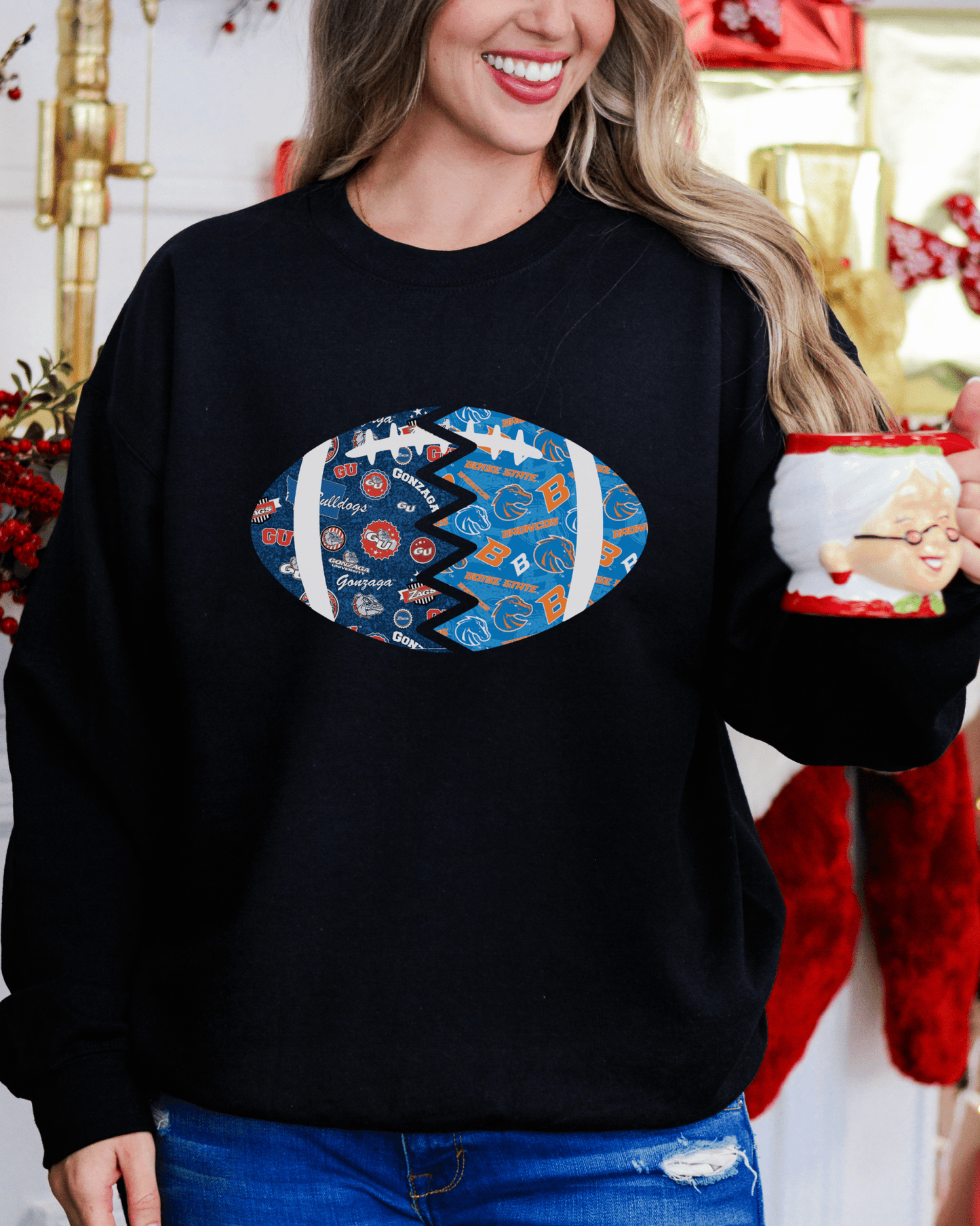 Split Football Prints Crewneck Sweatshirt - Tailgate Vibes