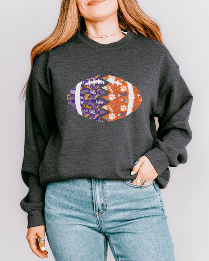 Split Football Prints Crewneck Sweatshirt - Tailgate Vibes