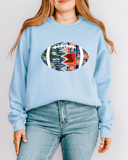 Split Football Prints Crewneck Sweatshirt - Tailgate Vibes