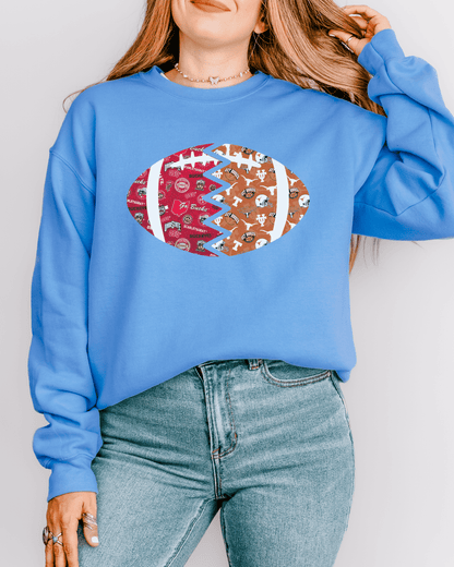 Split Football Prints Crewneck Sweatshirt - Tailgate Vibes
