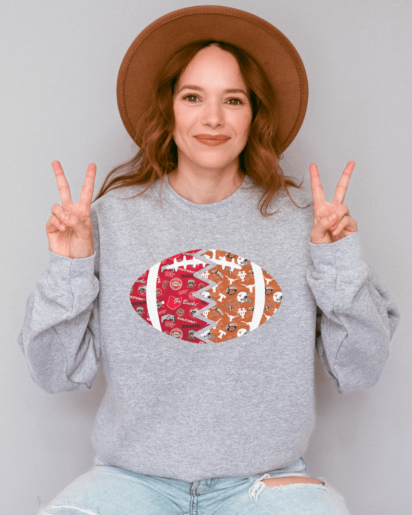 Split Football Prints Crewneck Sweatshirt - Tailgate Vibes