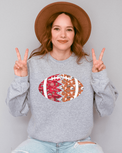 Split Football Prints Crewneck Sweatshirt - Tailgate Vibes