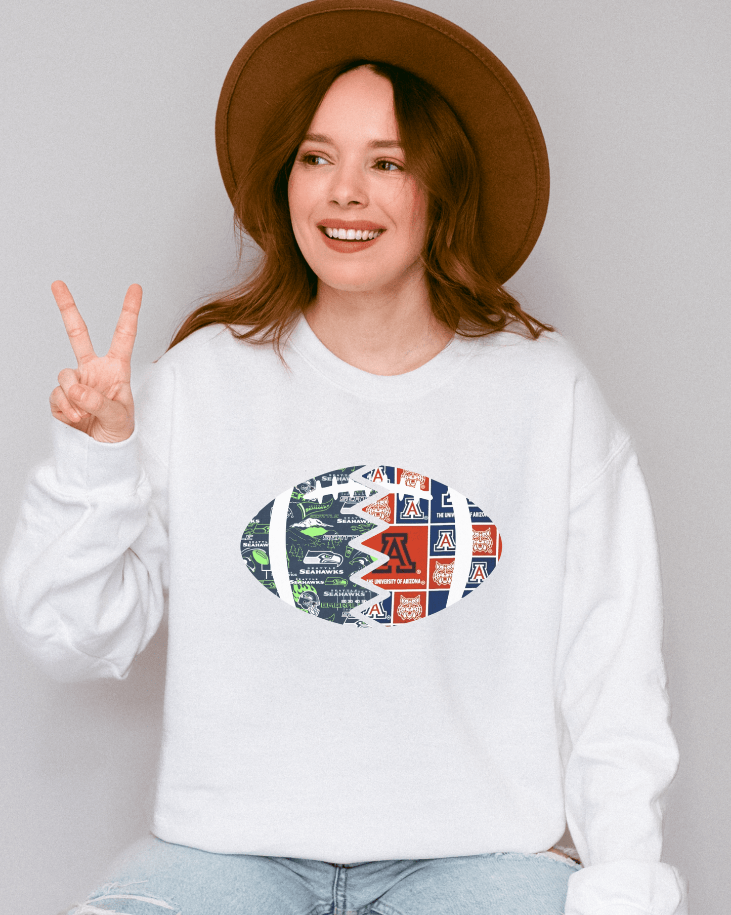 Split Football Prints Crewneck Sweatshirt - Tailgate Vibes