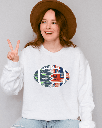 Split Football Prints Crewneck Sweatshirt - Tailgate Vibes