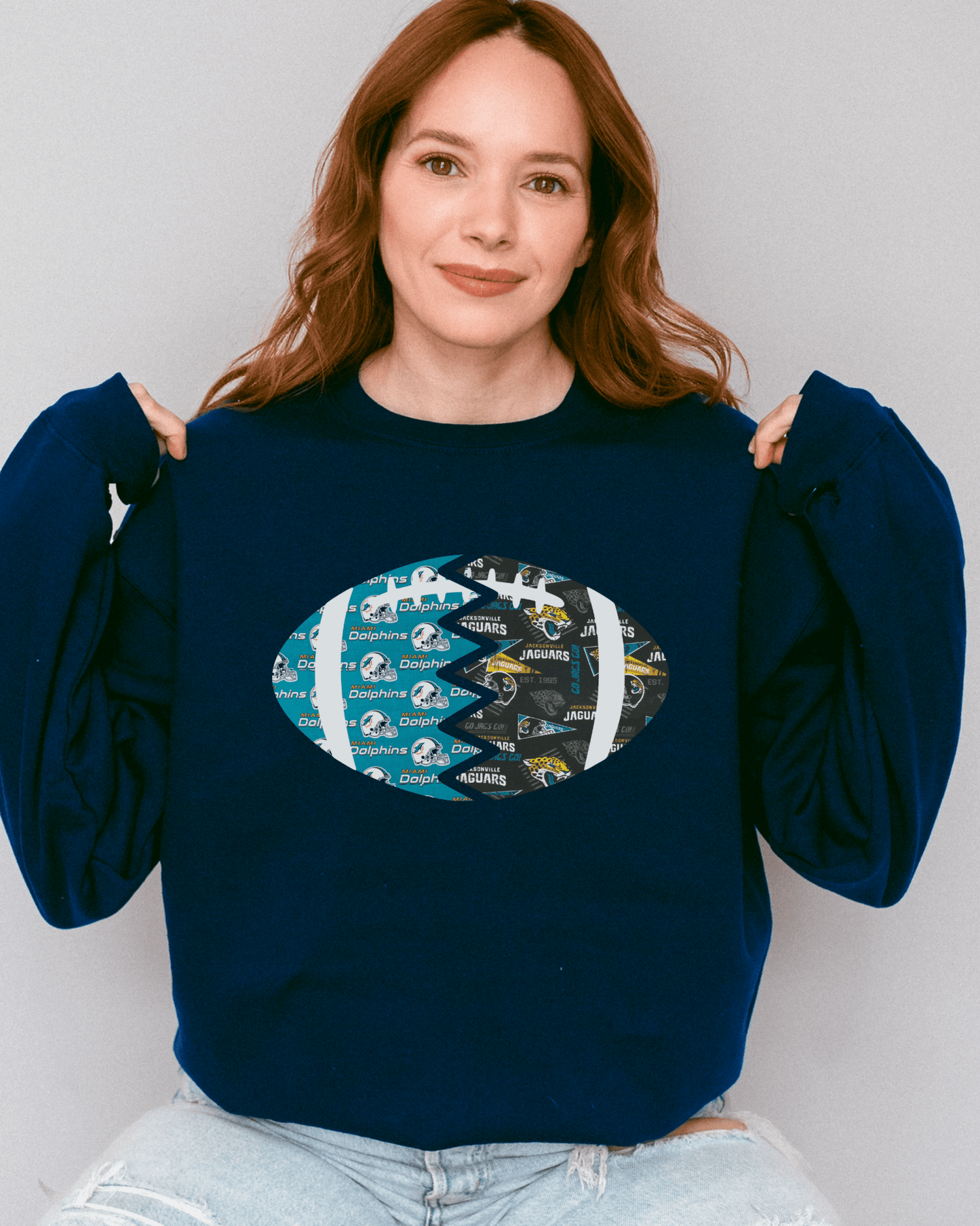 Split Football Prints Crewneck Sweatshirt - Tailgate Vibes