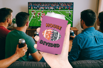 Split Football Prints House Divided Can Cooler - Tailgate Vibes