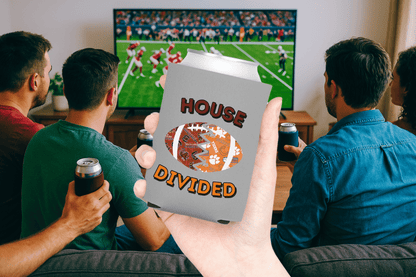 Split Football Prints House Divided Can Cooler - Tailgate Vibes