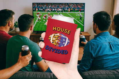 Split Football Prints House Divided Can Cooler - Tailgate Vibes