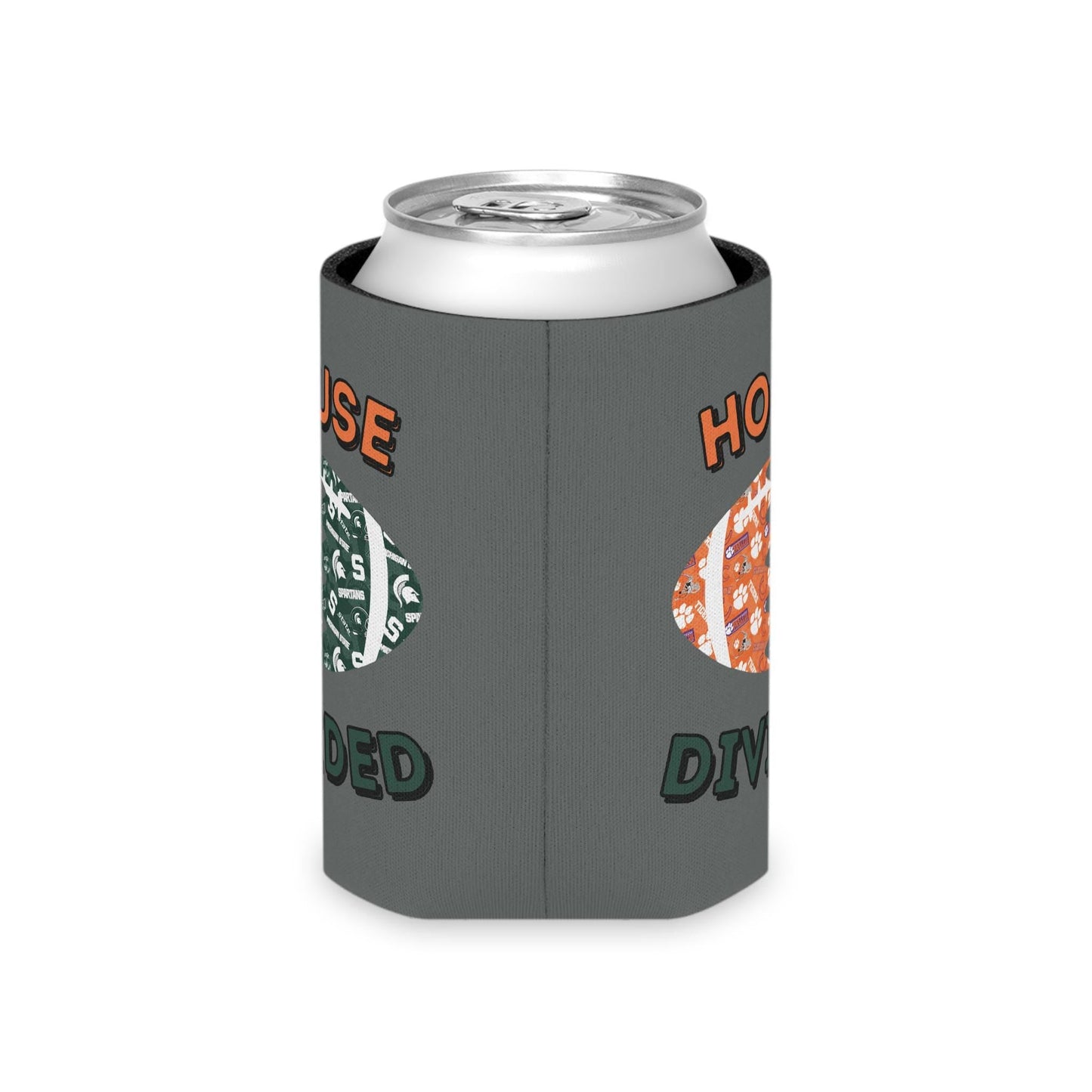 Split Football Prints House Divided Can Cooler - Tailgate Vibes