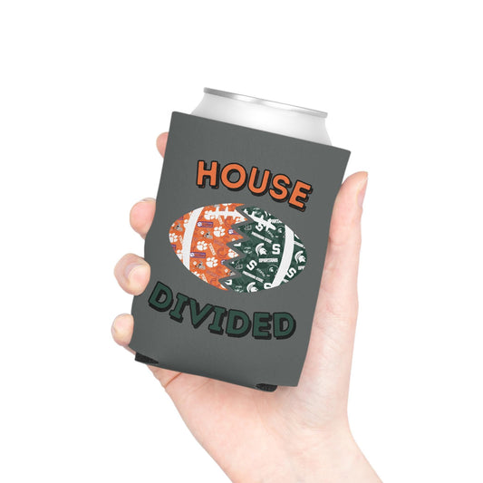 Split Football Prints House Divided Can Cooler - Tailgate Vibes